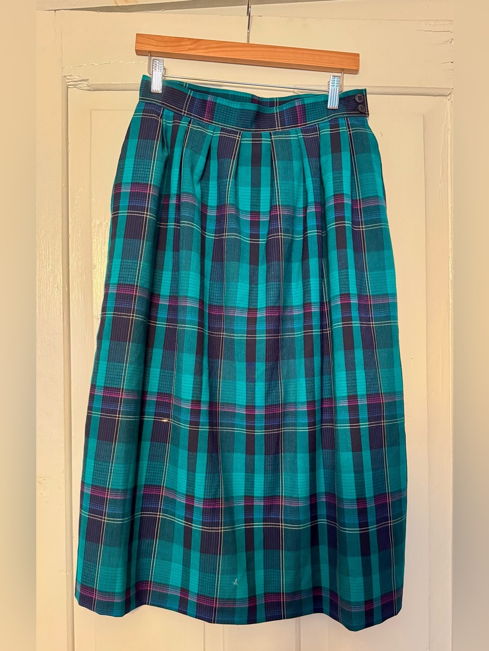 Vintage Pendleton Teal and Navy Plaid Midi Skirt